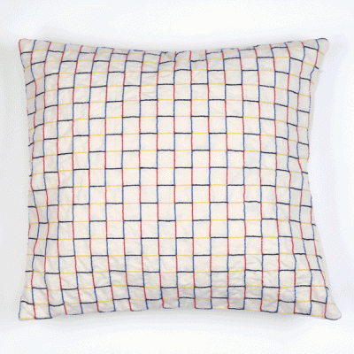 Hand-embroidered check cushion