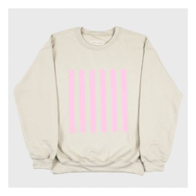 Pink stripe on cream sweatshirt