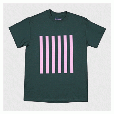 Pink stripe on green t-shirt