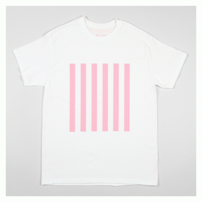 Pink stripe on white t-shirt